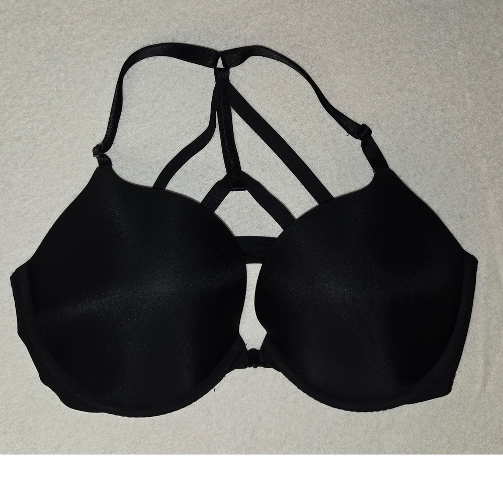 Victorias Secret Black Front Closure Push Up Bra Strappy Cage Racerback 36D